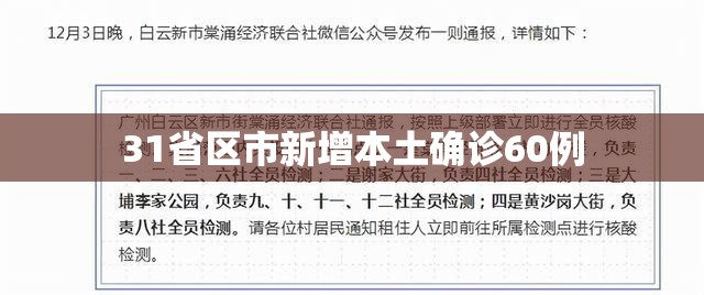31省区市新增本土确诊60例(31省区市新增确诊25例 本土15例)