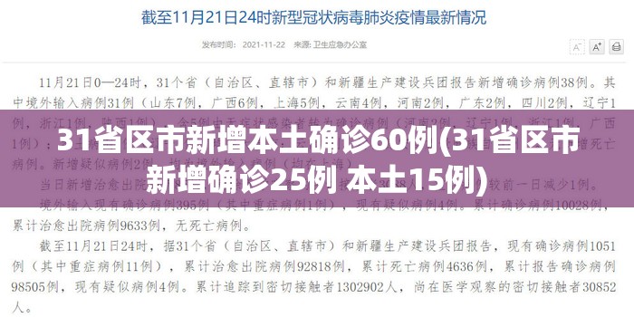 31省区市新增本土确诊60例(31省区市新增确诊25例 本土15例)