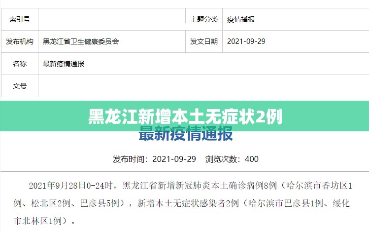 黑龙江新增本土无症状2例/黑龙江发现一例 黑龙江新增本土无症状2例/黑龙江发现一例