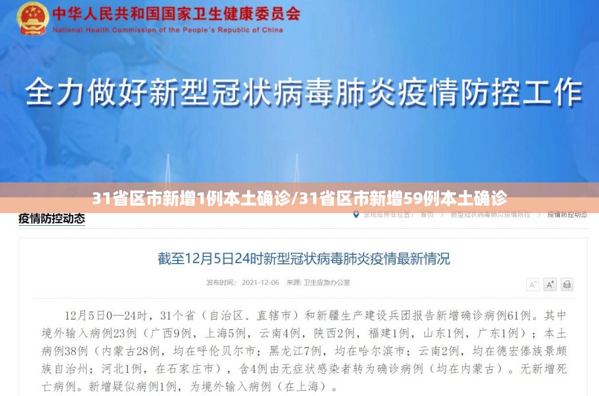 31省区市新增1例本土确诊/31省区市新增59例本土确诊