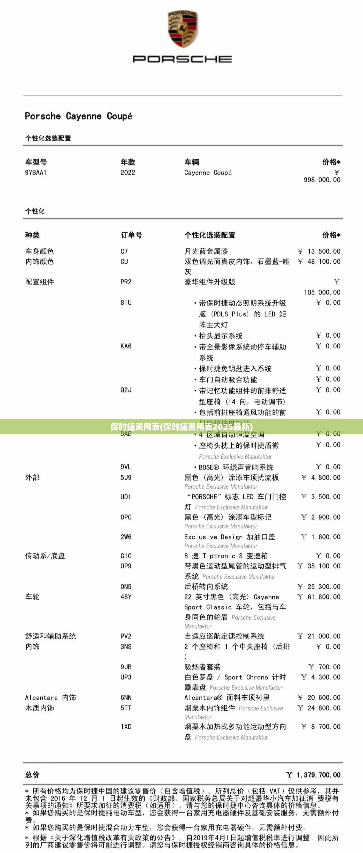 保时捷费用表(保时捷费用表2025最新)
