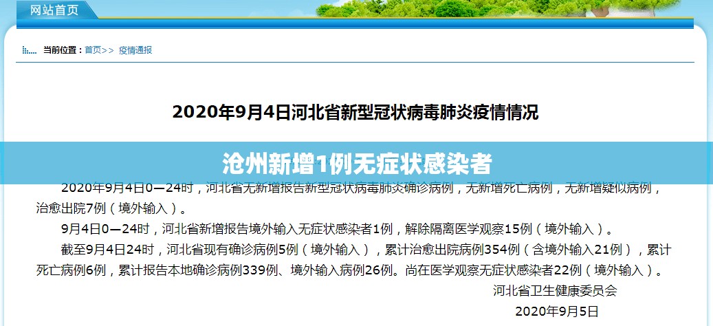 沧州新增1例无症状感染者(沧州新增1例无症状感染者是哪里的)