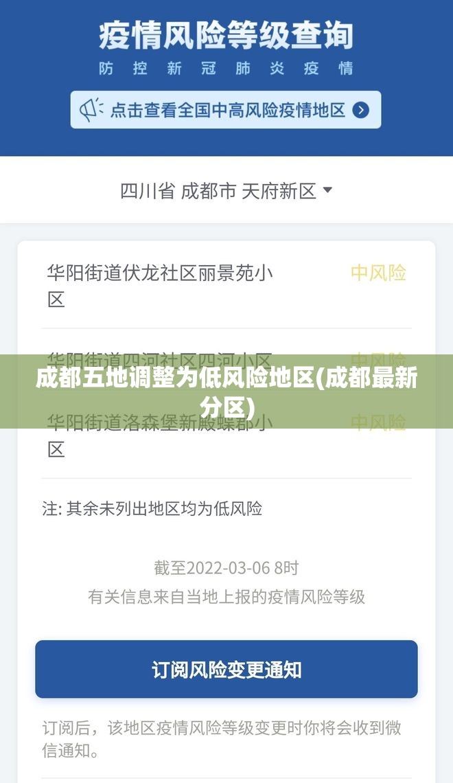 成都五地调整为低风险地区(成都最新分区) 成都五地调整为低风险地区(成都最新分区)