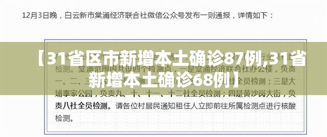 【31省区市新增本土确诊87例,31省新增本土确诊68例】