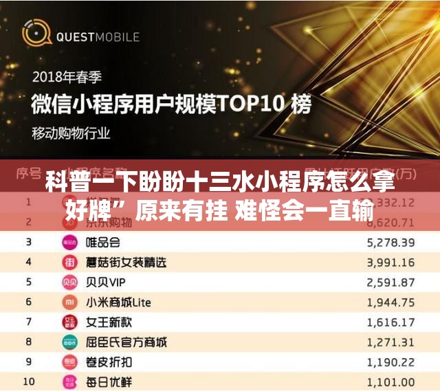 科普一下盼盼十三水小程序怎么拿好牌	”原来有挂 难怪会一直输