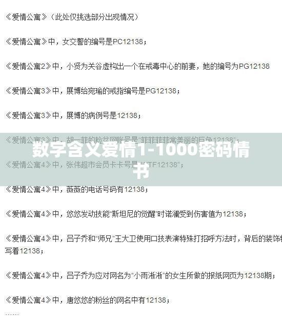 数字含义爱情1-1000密码情书 数字含义爱情1-1000密码情书