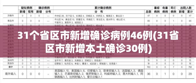 31个省区市新增确诊病例46例(31省区市新增本土确诊30例)