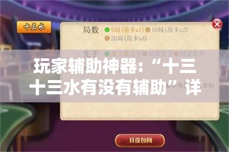 玩家辅助神器:“十三十三水有没有辅助”详细透视教程